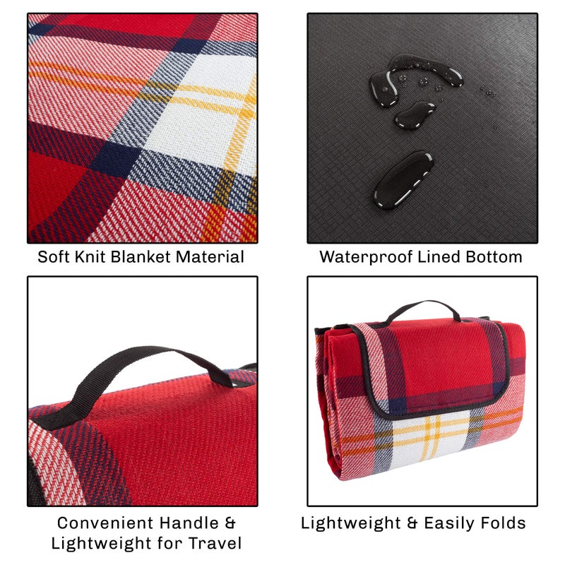 Wakeman Outdoor Picnic Blanket with Foam Padding - Waterproof and Foldable Beach Mat for Travel, Camping, Festivals, and Sports by Wakeman (Red Plaid) - Image 3